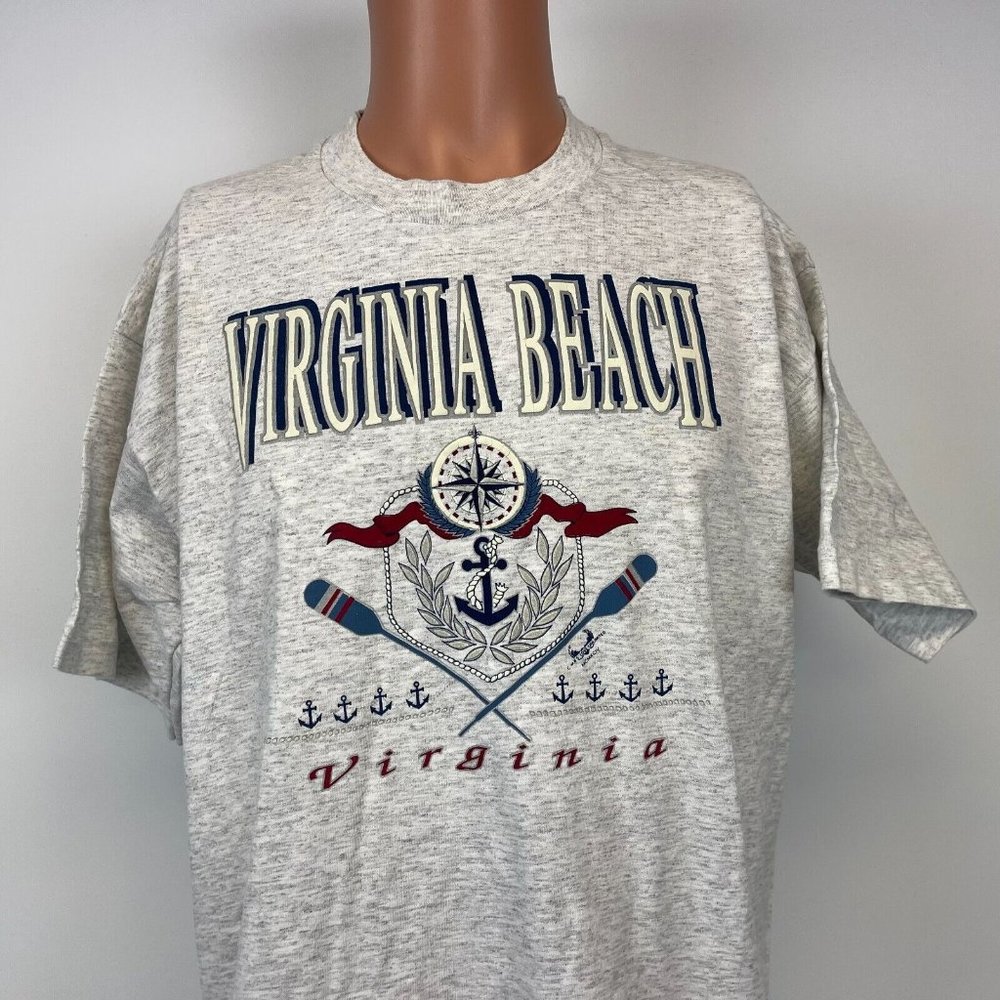 Virginia Beach Anchor Crest Logo Single Stitch T Shirt Vtg 90s 1994 Size 2XL